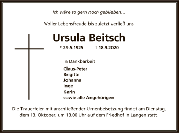 Traueranzeige von Ursula Beitsch von OF