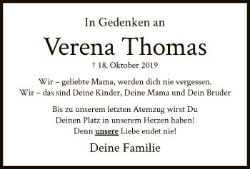 Traueranzeige von Verena Thomas von OF