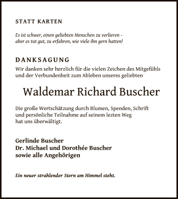 Traueranzeige von Waldemar Richard Buscher von OF