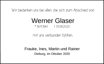 Traueranzeige von Werner Glaser von OF