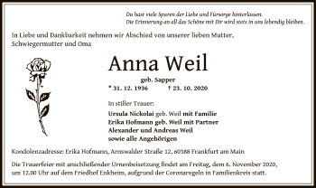 Traueranzeige von Anna Weil von OF