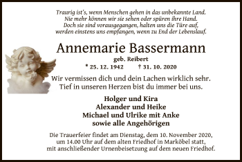 Traueranzeige von Annemarie Bassermann von OF