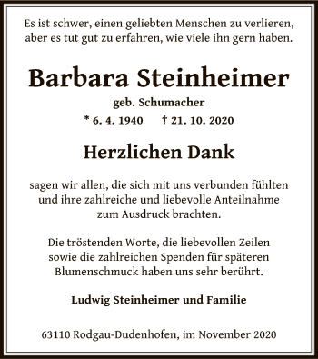 Traueranzeige von Barbara Steinheimer von OF