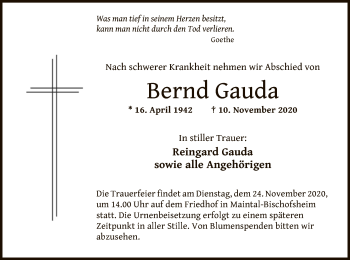 Traueranzeige von Bernd Gauda von OF