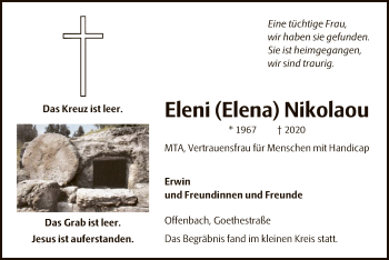 Traueranzeige von Eleni  Nikolaou von OF