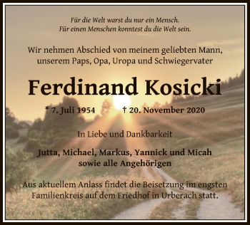 Traueranzeige von Ferdinand Kosicked von OF