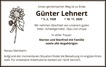 Traueranzeige von Günter Lehnert von OF