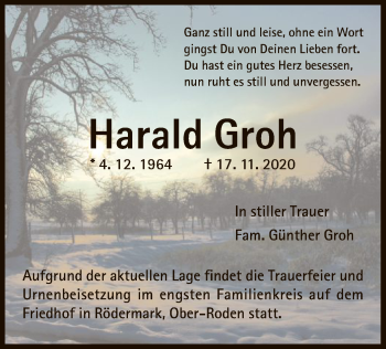 Traueranzeige von Harald Groh von OF