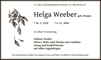 Traueranzeige von Helga Weeber von OF