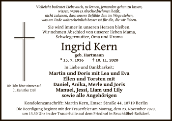 Traueranzeige von Ingrid Kern von OF