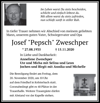 Traueranzeige von Josef Pepsch von OF