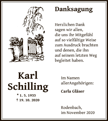 Traueranzeige von Karl Schilling von OF