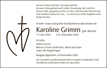 Traueranzeige von Karoline Grimm von OF