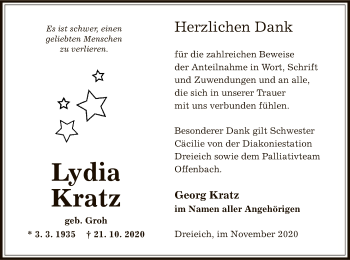 Traueranzeige von Lydia Kratz von OF