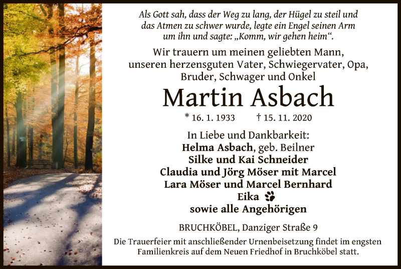  Traueranzeige für Martin Asbach vom 21.11.2020 aus OF