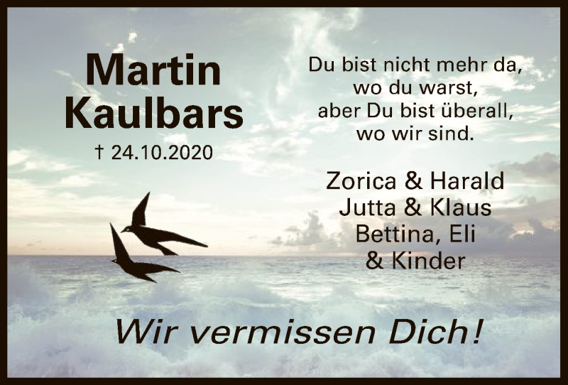  Traueranzeige für Martin Kaulbars vom 05.11.2020 aus OF