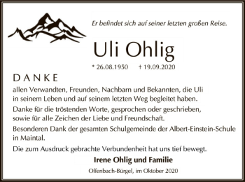 Traueranzeige von Uli Ohlig von OF