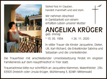 Traueranzeige von Angelika Krüger von OF