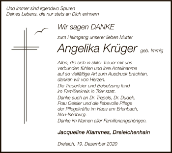 Traueranzeige von Angelika Krüger von OF