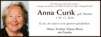 Traueranzeige von Anna Curik von OF