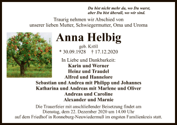 Traueranzeige von Anna Helbig von OF