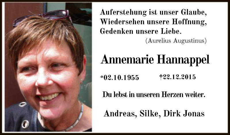  Traueranzeige für Annemarie Hannappel vom 24.12.2020 aus OF
