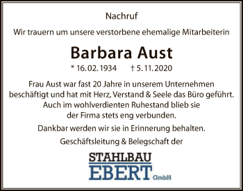 Traueranzeige von Barbara Aust von OF