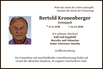 Traueranzeige von Bertold Kronenberger von OF