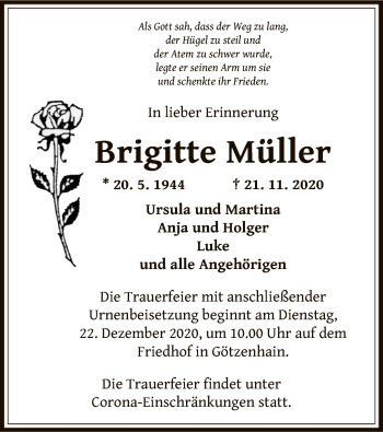 Traueranzeige von Brigitte Müller von OF