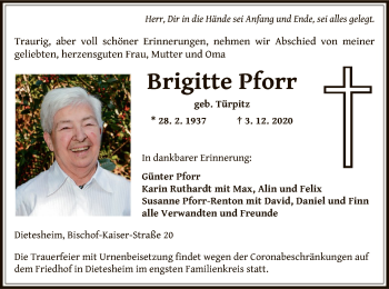 Traueranzeige von Brigitte Pforr von OF