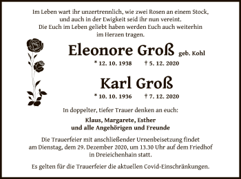Traueranzeige von Eleonore und Karl Groß von OF