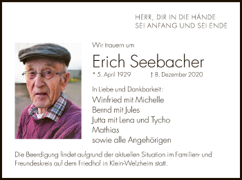 Traueranzeige von Erich Seebacher von OF