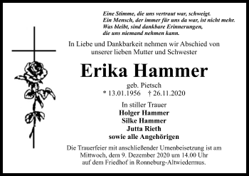 Traueranzeige von Erika Hammer von OF