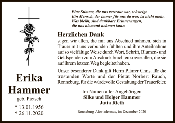 Traueranzeige von Erika Hammer von OF