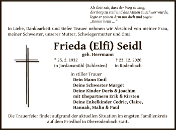 Traueranzeige von Frieda  Seidl von OF