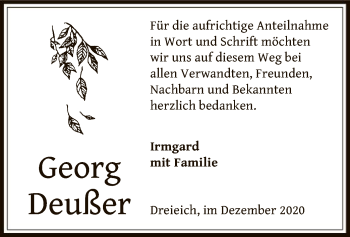 Traueranzeige von Georg Deußer von OF