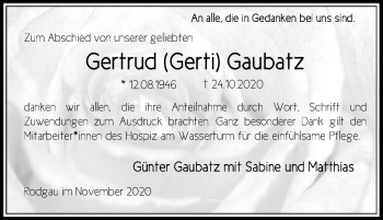 Traueranzeige von Gertrud Gaubatz von OF