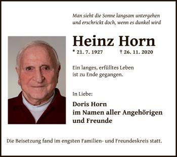 Traueranzeige von Heinz Horn von OF