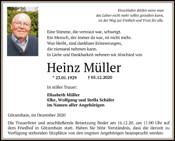 Traueranzeige von Heinz Müller von OF