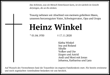 Traueranzeige von Heinz Winkel von OF