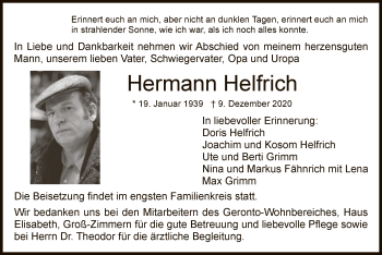 Traueranzeige von Hermann Helfrich von OF