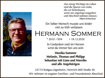 Traueranzeigen von Hermann Sommer | trauer.op-online.de