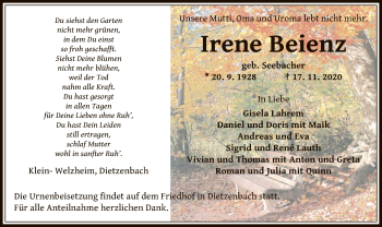 Traueranzeige von Irene Beienz von OF