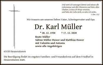 Traueranzeige von Karl Müller von OF