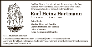 Traueranzeige von Karl Heinz Hartmann von OF