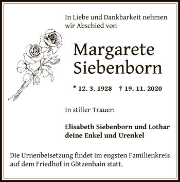 Traueranzeige von Margarete Siebenborn von OF