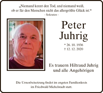 Traueranzeige von Peter Juhrig von OF