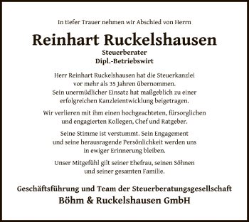 Traueranzeige von Reinhart Ruckelshausen von OF