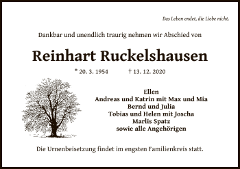 Traueranzeige von Reinhart Ruckelshausen von OF