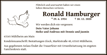 Traueranzeige von Ronald Hamburger von OF